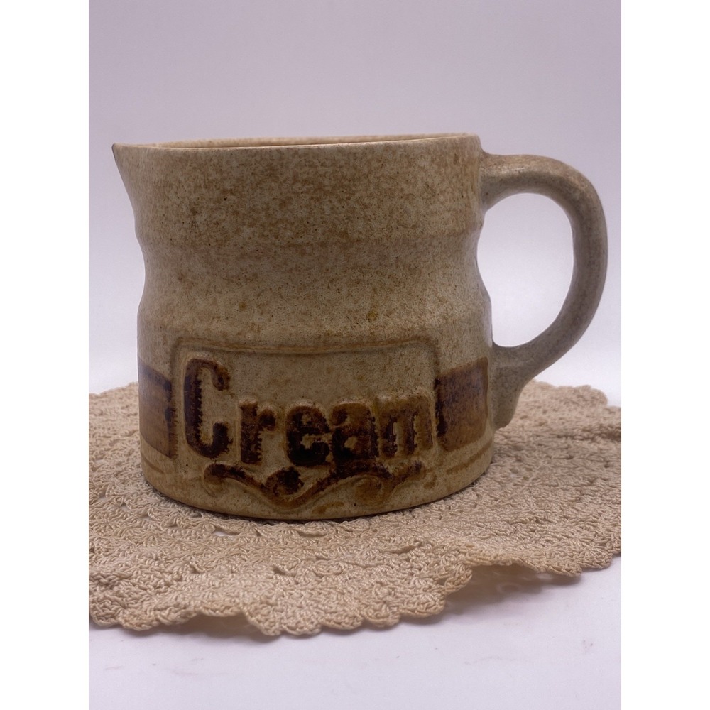 Vintage Pottery Craft USA Creamer Pitcher Jug Glazed Stoneware Cream Brown Speck